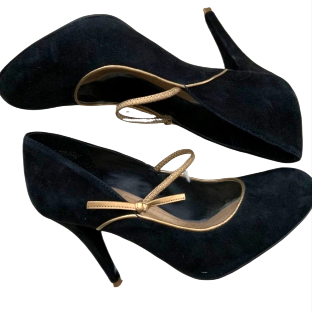 Rockport Black & Gold Suede Heels, Size 8
